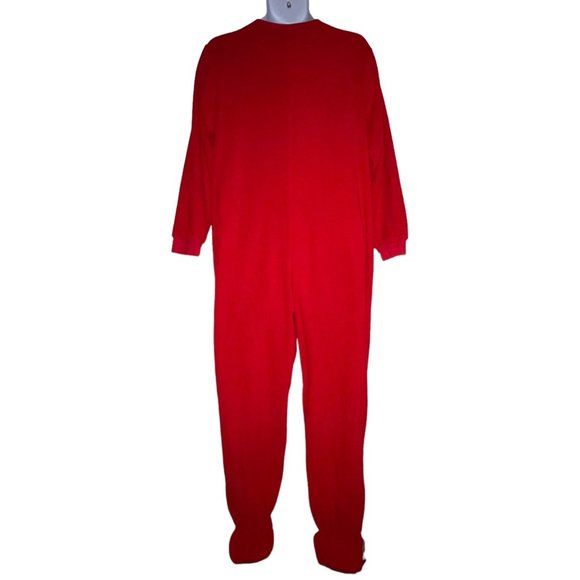 Nick & Nora Red Sock Monkey Pajamas Womens M Footie Unionsuit PJs Costume Solid - Picture 4 of 8